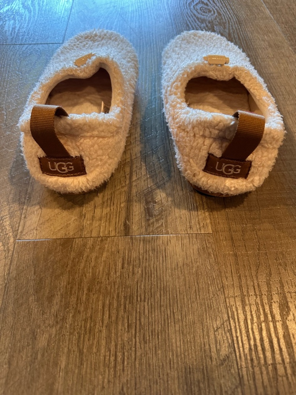UGG Womens Plushy Slipper Natural/Chestnut Adjustable Cord Logo Womens Size 7 - Picture 2 of 11